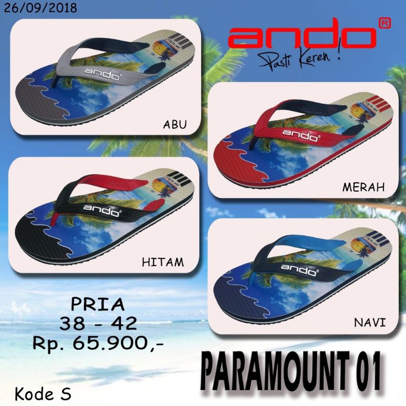SANDAL ANDO PARAMOUNT 01 PRIA - SANDAL JAPIT PRIA MOTIF PANTAI