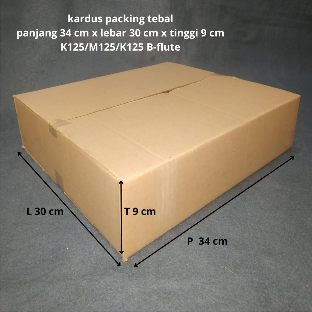 

Kardus Packing Tebal P34 cm x L30 cm x T9 cm B-Flute K125/M125/K125