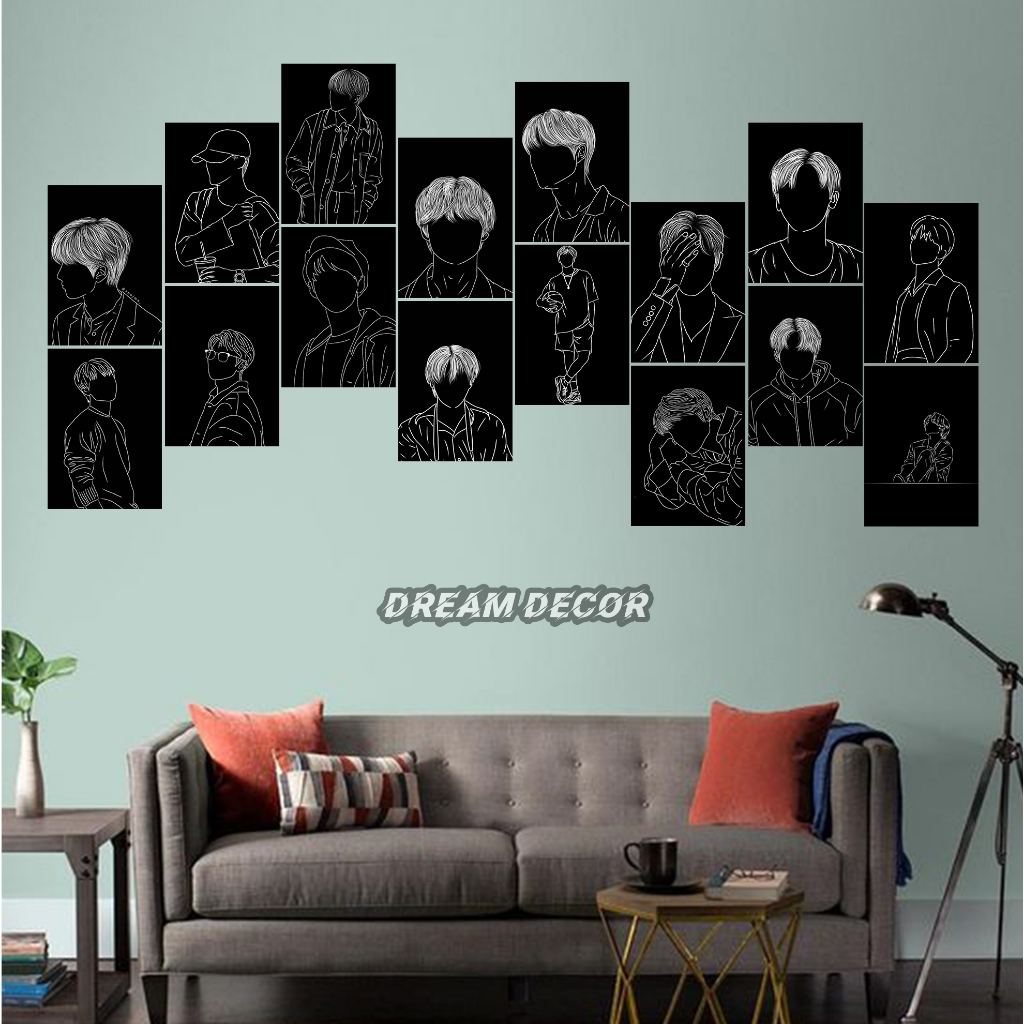 Isi 16pcs Poster Dinding Black Korean [DD40] Hiasan Dinding Kamar - Dekorasi Kamar - Poster Dinding 