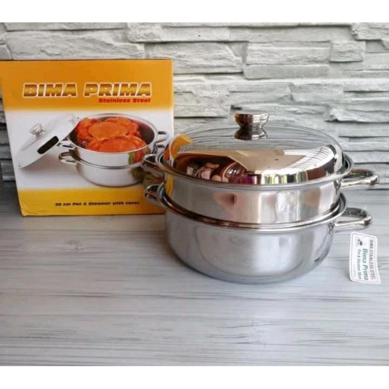 Bima panci stainless steel steamer 26cm with cover atau kukusan langseng