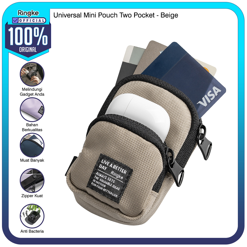 Ringke Mini Pouch Two Pocket Beige Airpods Earphone Buds Case