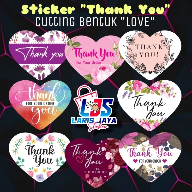 

STIKER LABEL PENGIRIMAN OLSHOP/STIKER THANK YOU CUTTING BENTUK LOVE