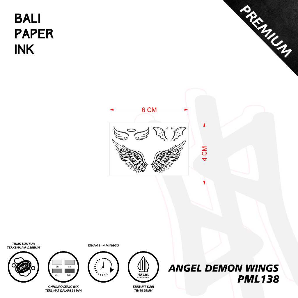 Bali Paper Ink PML138 Angel Demon Wings Fruit Ink Tatto Temporary Premium Tato Temporer Tato Tulisan