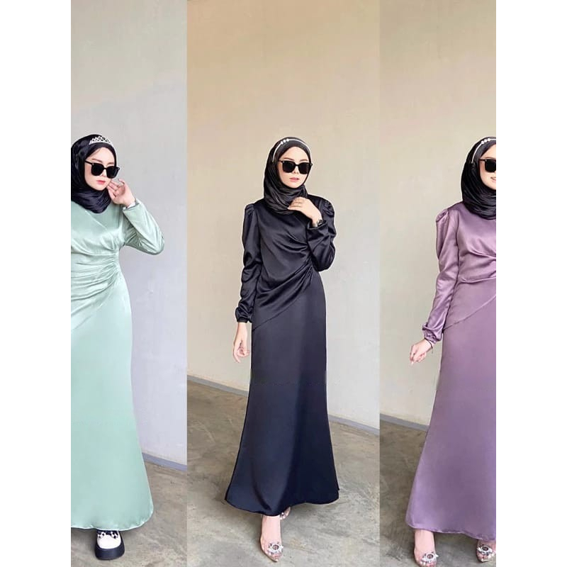 Fresia Dress Satin Silk Dress Bridesmaid Dress Gamis Pesta Mewah Termurah Gamis Polos Dress Polos Sa