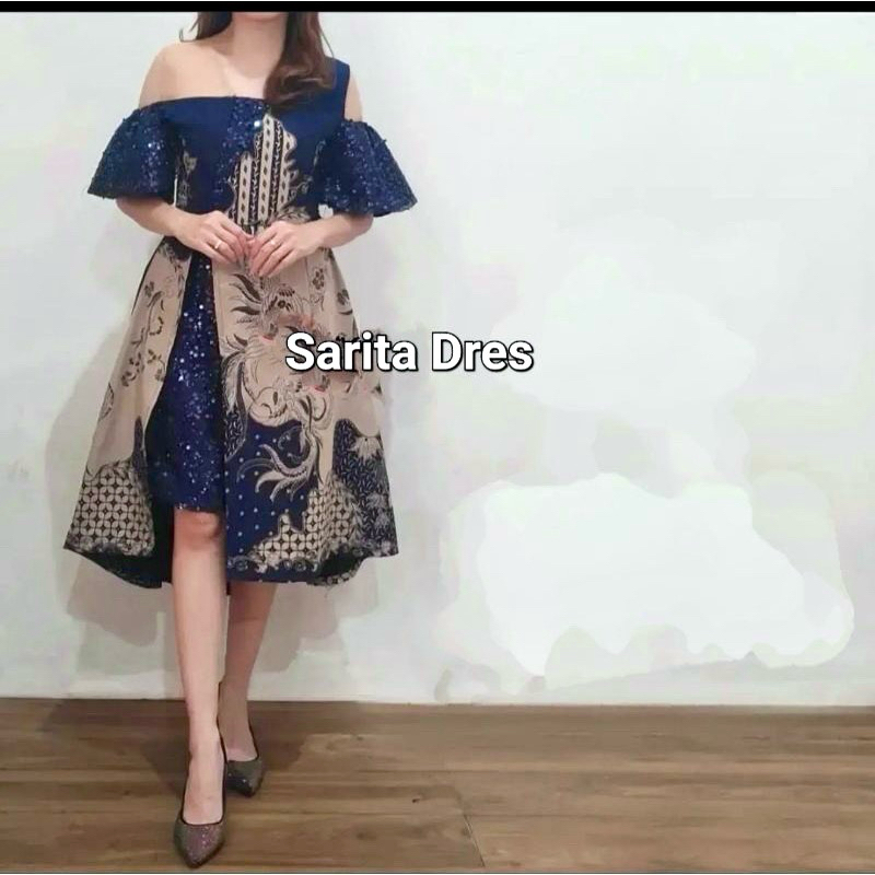 GAUN DRES BATIK MODERN - DRES BATIK PESTA TERBARU - GAUN SARITY WANITA