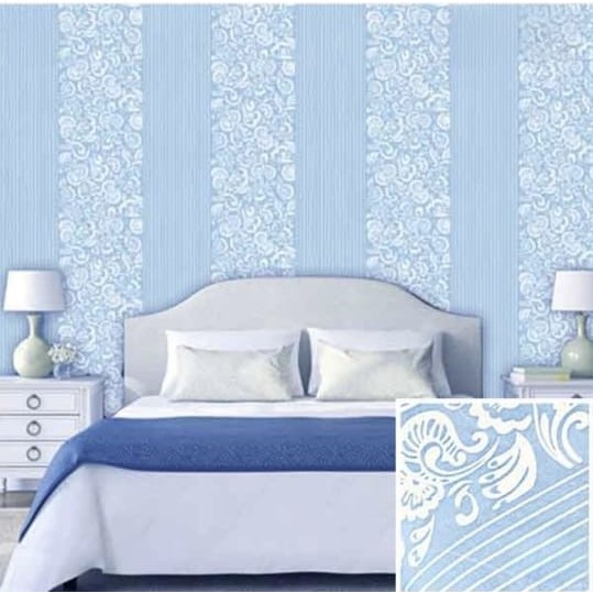 Wallpaper Dinding Salur Batik Biru - Wallstiker Dinding
