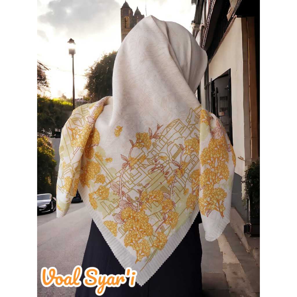 Jilbab Segi empat Voal Azara Syar'i Lasercut 130cm