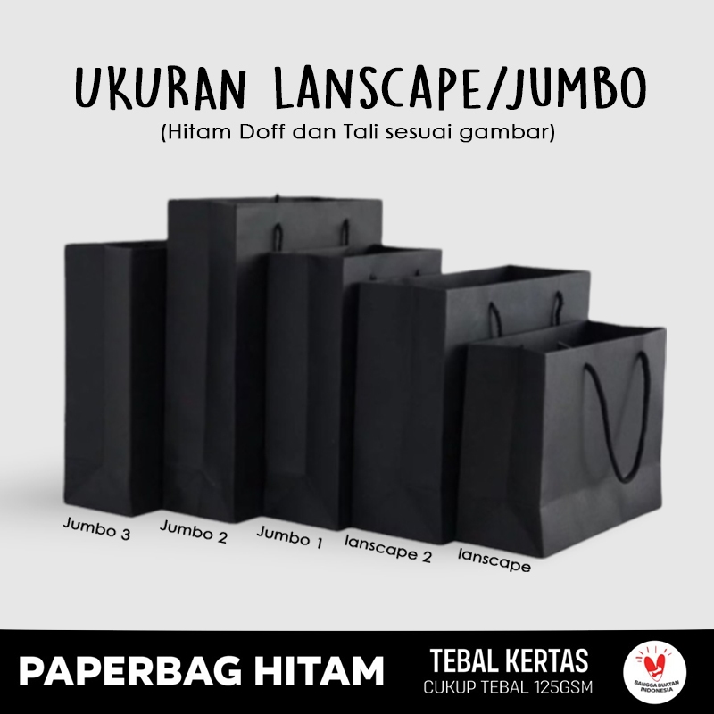 

Paper Bag Hitam Ukuran Lanscape (ALL SIZE) Paper Bag Kado Packing Baju Kerudung Kaos / Papper Bag Polos Warna Hitam