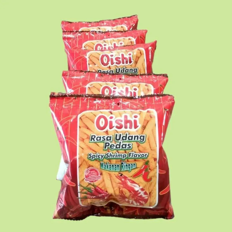 

Oishi Crackers udang pedas Makanan Ringan 10gr 1 Renceng / renteng isi 10 pcs