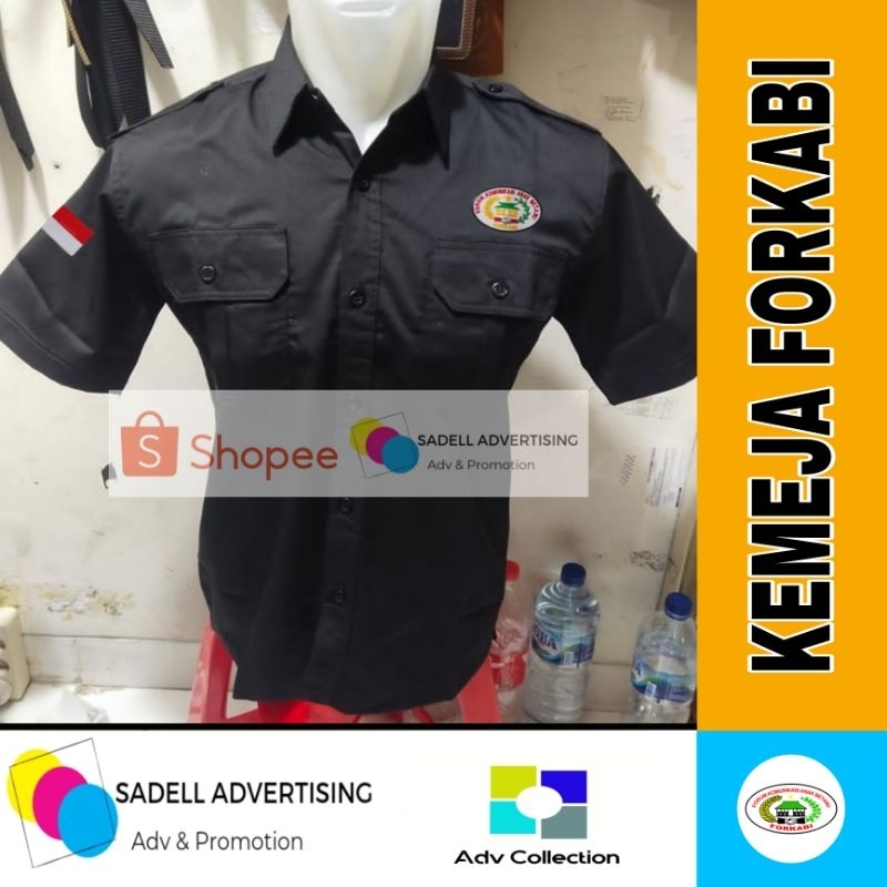 Kemeja FORKABI Seragam FORKABI Hitam PDH Lengan Pendek Pria Bordir