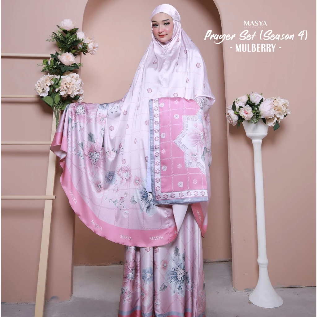 Mukena Mukenah Mewah Prayer Set Armani Silk Warna Hitam - Pink - Ungu - Biru Muda - Coklat - Olive -