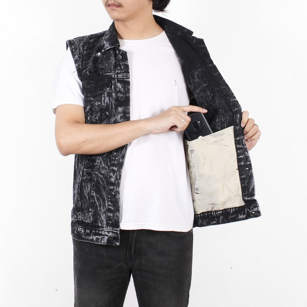 Jaket Rompi Jeans Lengan Pendek | Jaket Rompi Black Sandawash Ripped Bikers | Pakaian Pria Bikers To