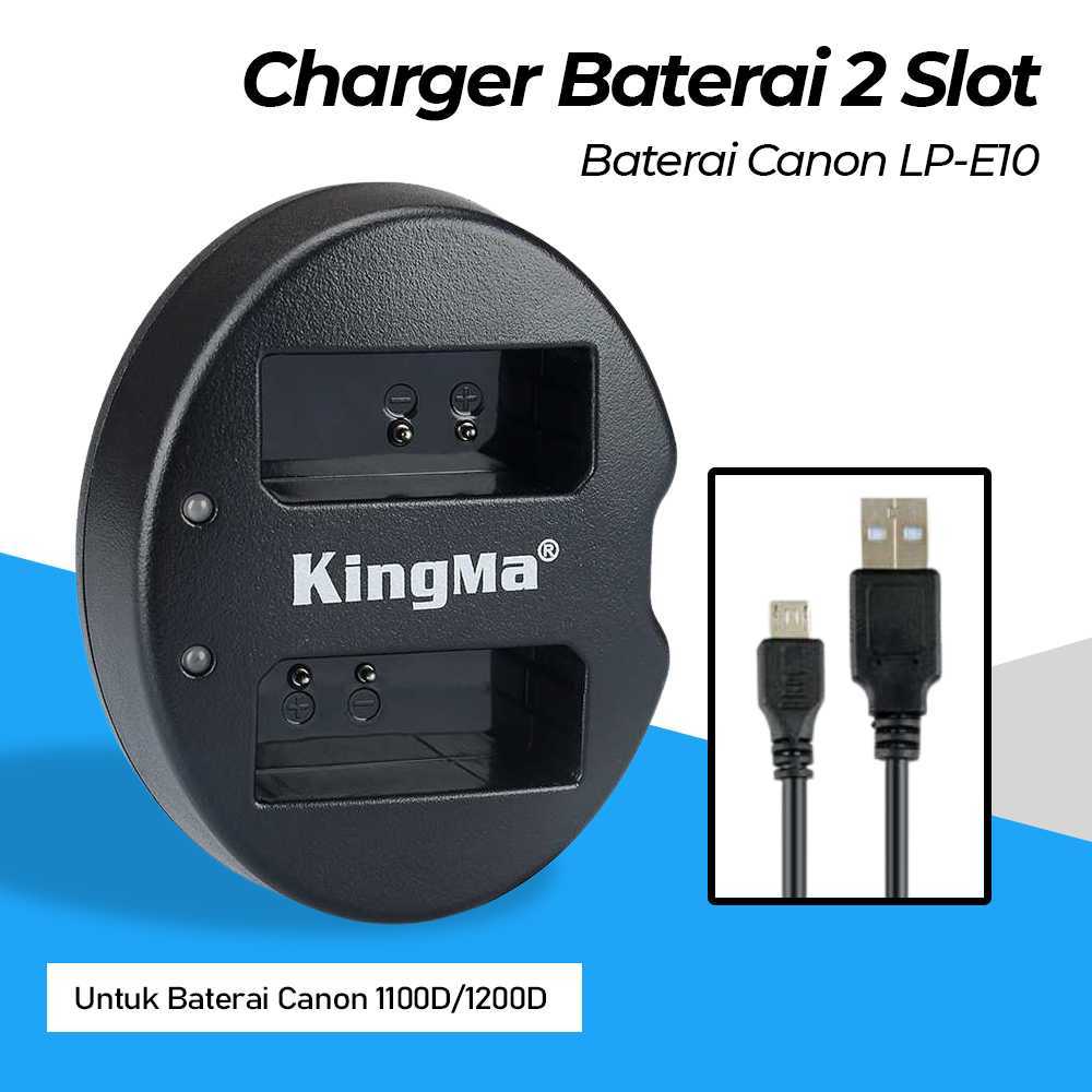 Charger Cas Baterai Kamera 2 Slot untuk Canon 1100D 1200D 1300D LP-E10 kingma