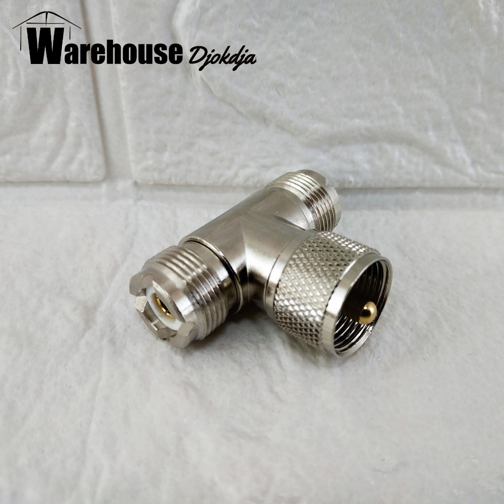 Konektor T sambungan PL MALE to DOUBLE PL FEMALE. Sambungan Handy Talkie, Rig, SWR atau NANO VNA