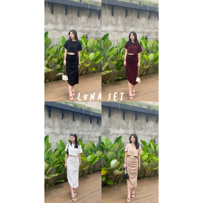 Chella - Luna Set | Setelan Wanita Oneset Atasan Top Basic Rok Atasan dan Bawahan Wanita