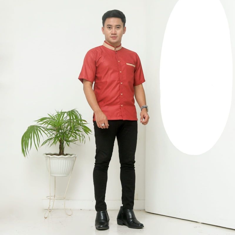 koko couple ayah size S M L XL XXL anak size 1-12 warna merah bata