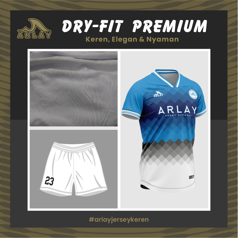 Jersey Futsal Arlay Keren - Baju Bola Printing Custom Bisa Satuan Desain S 09 Warna Putih Biru