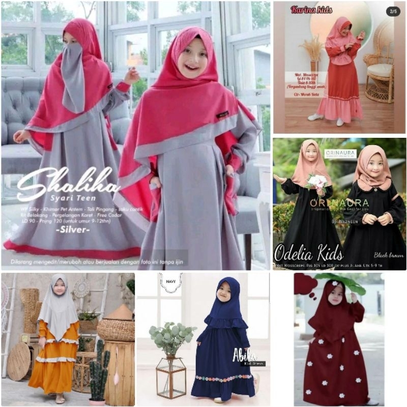 Gamis Anak Set Hijab Series Terlengkap 1-14 Tahun Lebaran Shaliha Kids, Aisyah Kids, Bilqis Kids, Ri
