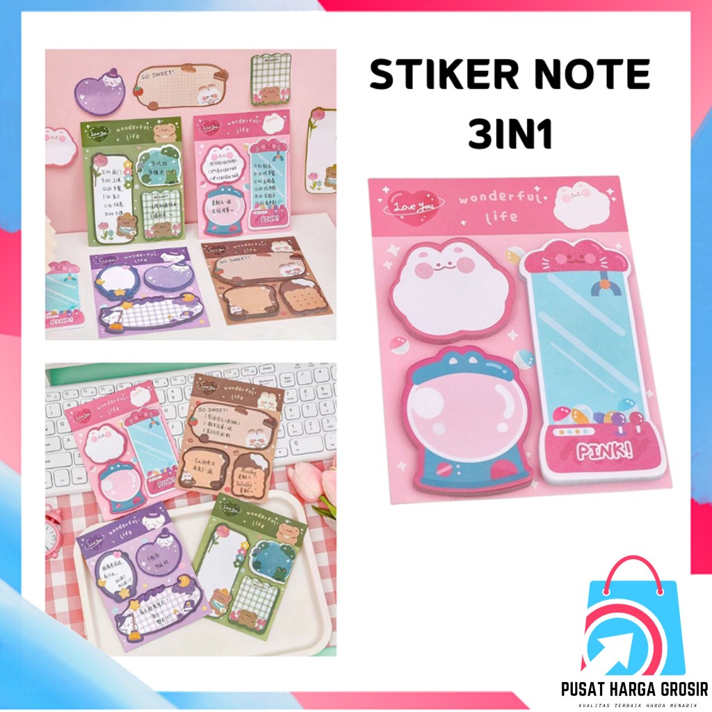 

PHG - Pembatas Buku Motif Hewan Sticky Notes Lucu 3 IN 1 Tempelan Kertas Catatan 60 Lembar Notes Kertas Tempel Karakter Bear Cat Rabbit Imut Penanda Buku Memo Stick Stationery Memo Pad Convenience Cute 3 IN 1