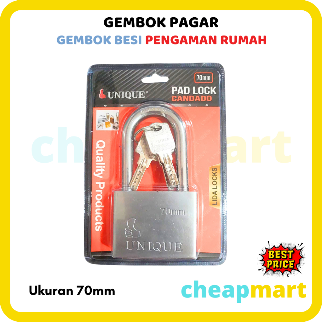 (70MM) GEMBOK BESAR LEHER PANJANG Gembok Besi Putih Anti Maling Kunci Gembok 70mm Leher Panjang Gemb