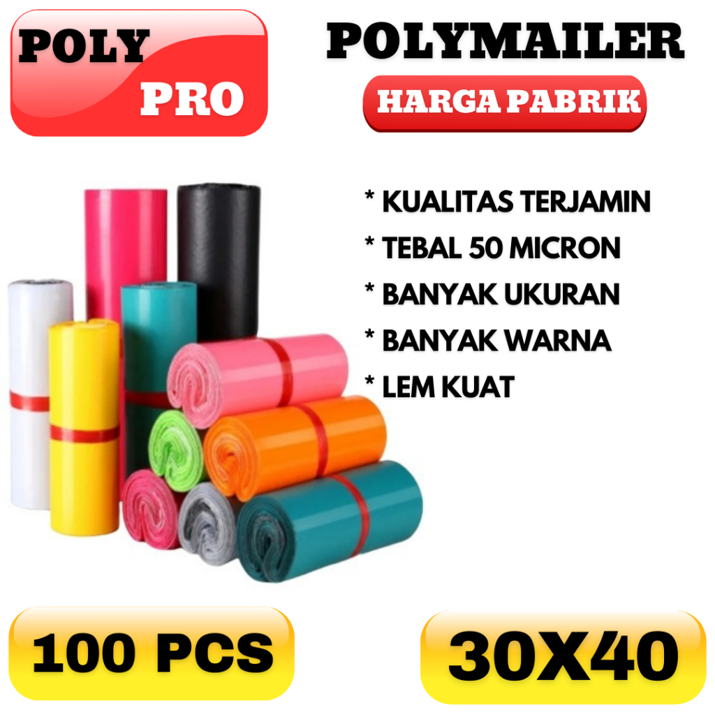 

Plastik Packing 30x40 / Polymailer Warna LDPE Glossy (Isi 100Pcs)