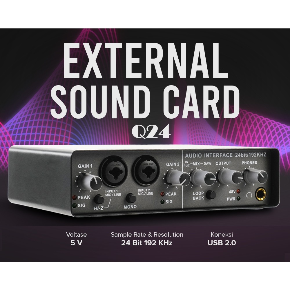 Soundcard Audio Interface Q24 192Khz, home recording mixing mastering