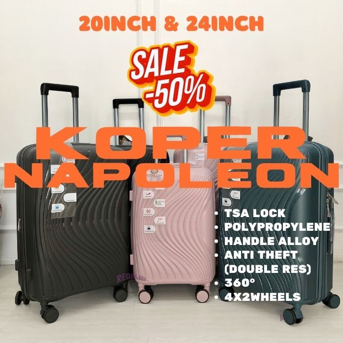 KOPER NAPOLEON HN 9901 20 & 24inch ORIGINAL 100% PP TSA LOCK RODA PUTAR 360DERAJAT ANTI THEFT EXPAND