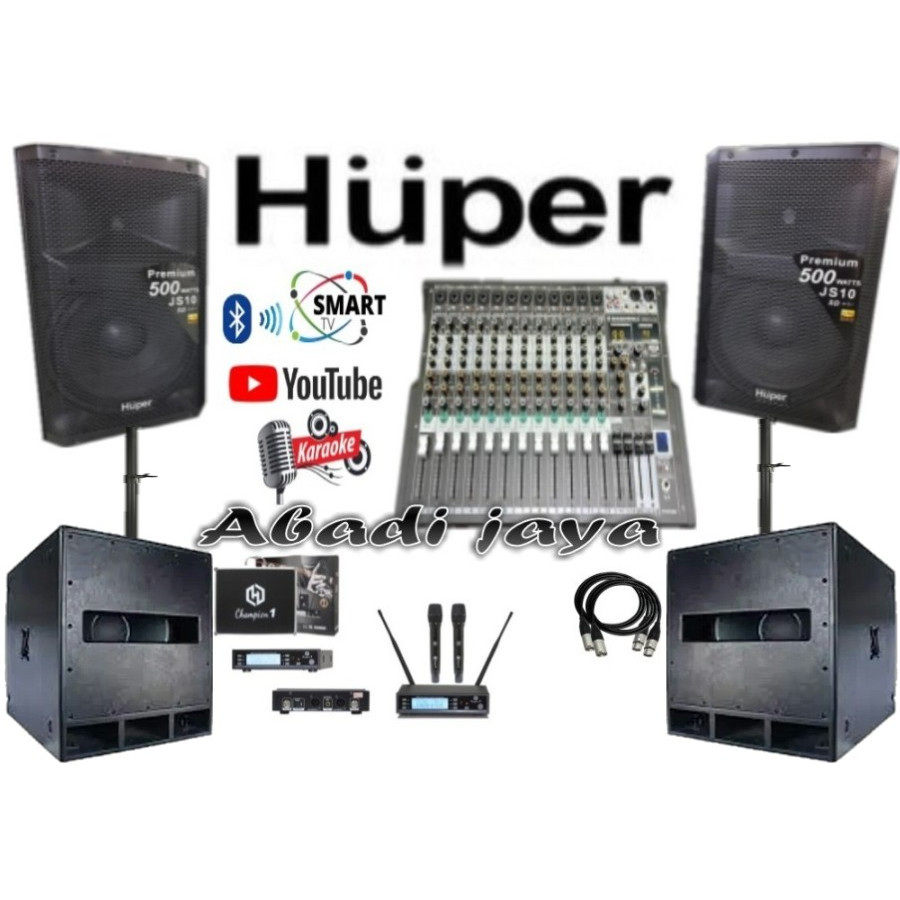 paket sound system huper js10 subwoofer huper srp 118se 18 inch mixer 12 channel