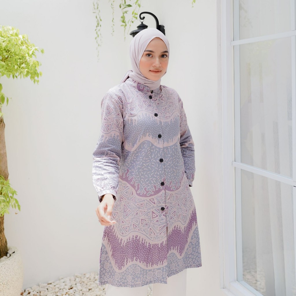 SARAS GREY COUPLE | Tunik Batik | Kemeja Batik Panjang | Seragam Kantor |Batik Couple JUMBO