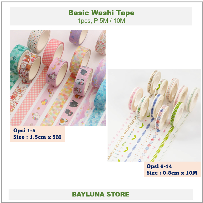 

Bayluna 1pcs 5M 10M Washi Masking Tape Selotip isolasi Selotip motif