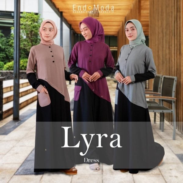 Endomoda-Lyra Dress Brown-Grey-Purple Interlist Gamis Wanita Dewasa Cutting Unik Baju Muslimah Akhwa