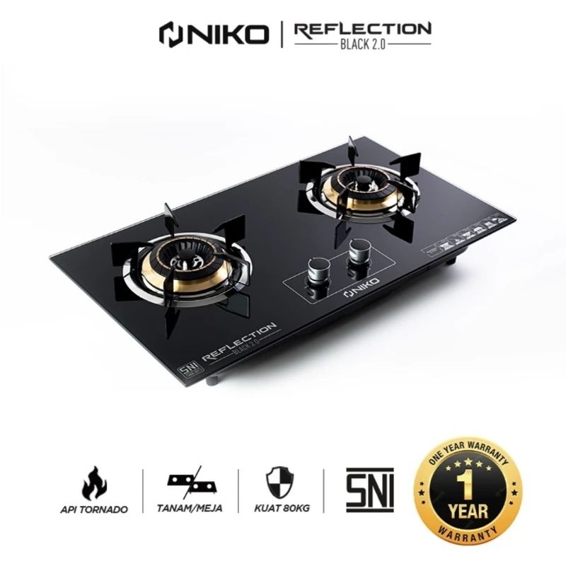 KOMPOR GAS TANAM NIKO 2 TUNGKU PEMATIK REFLECTION BLACK 2.0