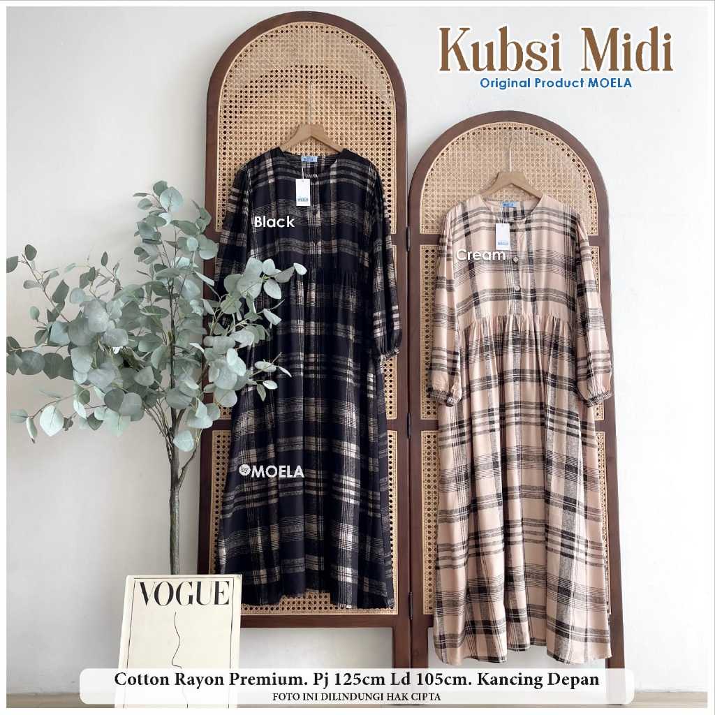 KUBSI MIDI DRESS COTTON RAYON PREMIUM KANCING BUSUI FRIENDLY BY MOELA
