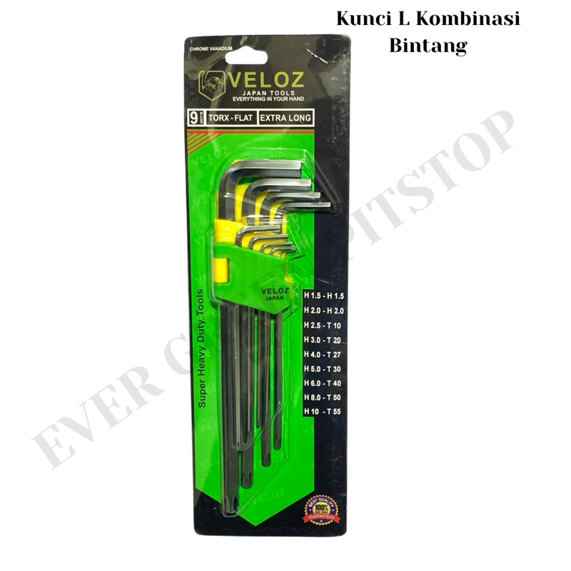 Kunci L Biasa Kombinasi Bintang 9 pcs Panjang Extra Long Murah Tekiro Kunci Klep Segi Enam