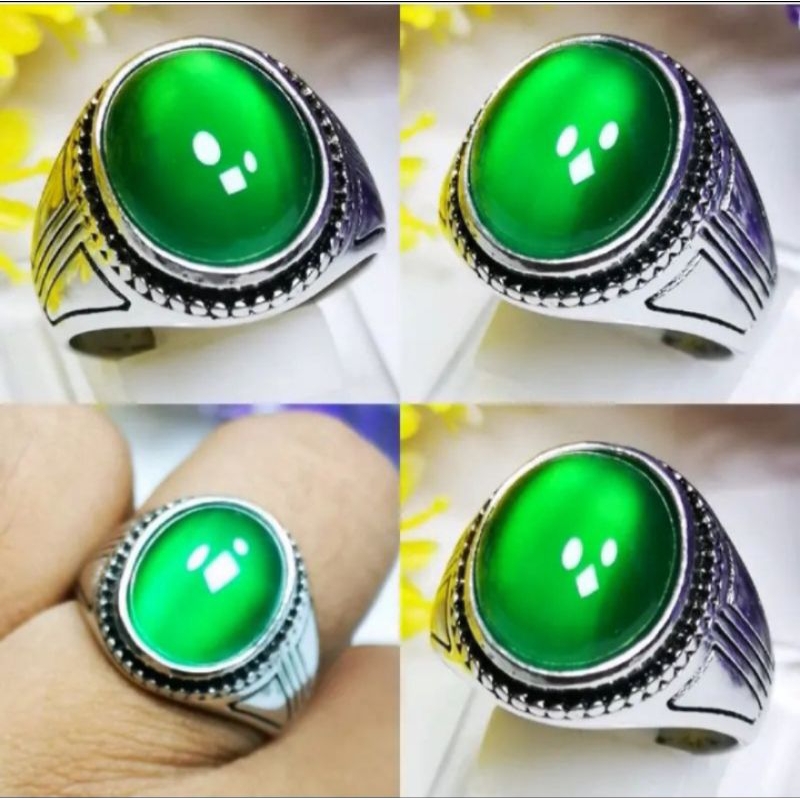 Batu Cincin Akik Natural Green Hijau Garut Ohen Kristal Giwang