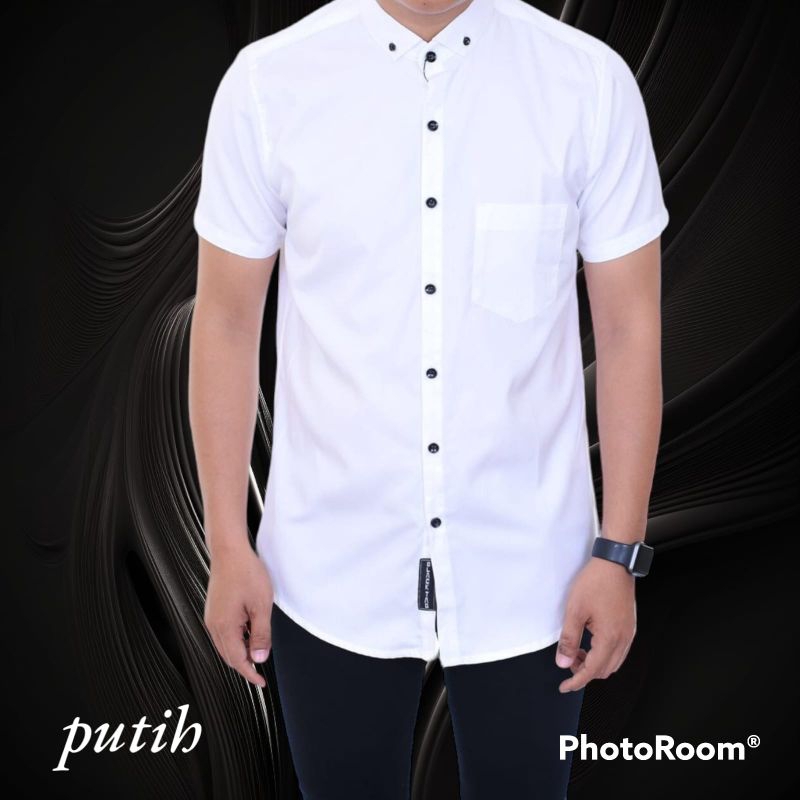 KEMEJA POLOS PRIA, KEMEJA PUTIH LENGAN PENDEK, KEMEJA PREMIUM PRIA