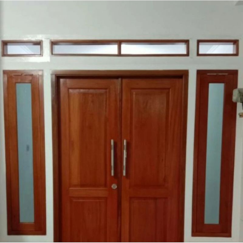Pintu Kupu + 2 jendela + Roster 4 + kaca,Bahan Full Kayu Jati blora