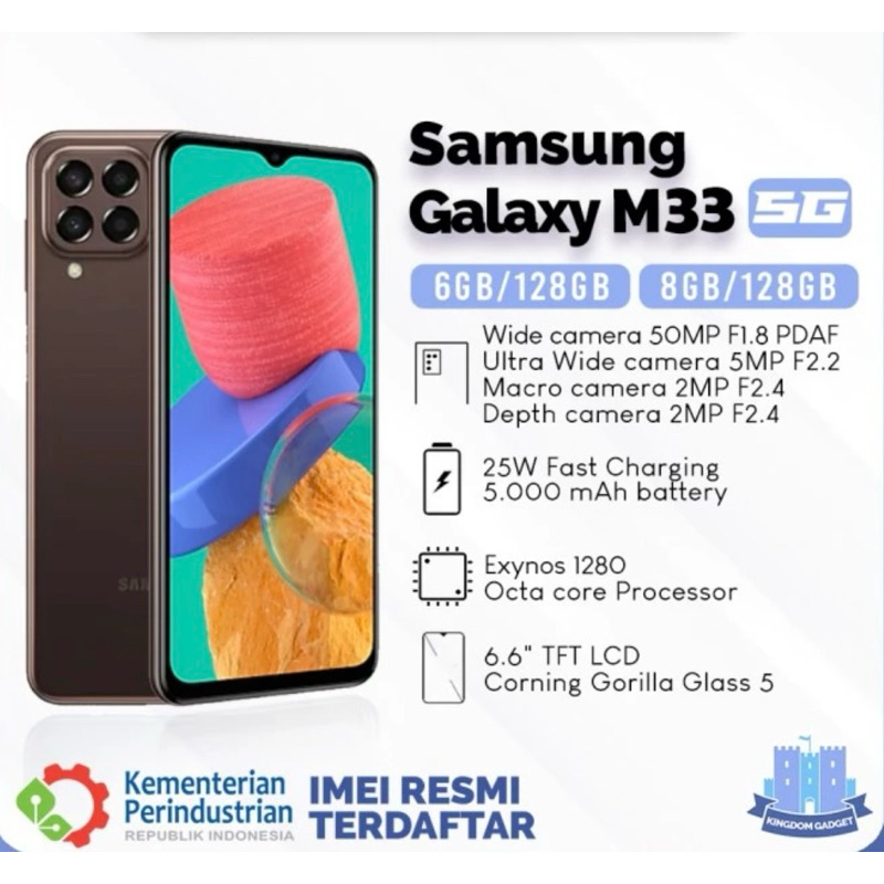 samsung Galaxy M33 5G Ram 8/128 GB Garansi Resmi SEIN - blue, 8/128 GB