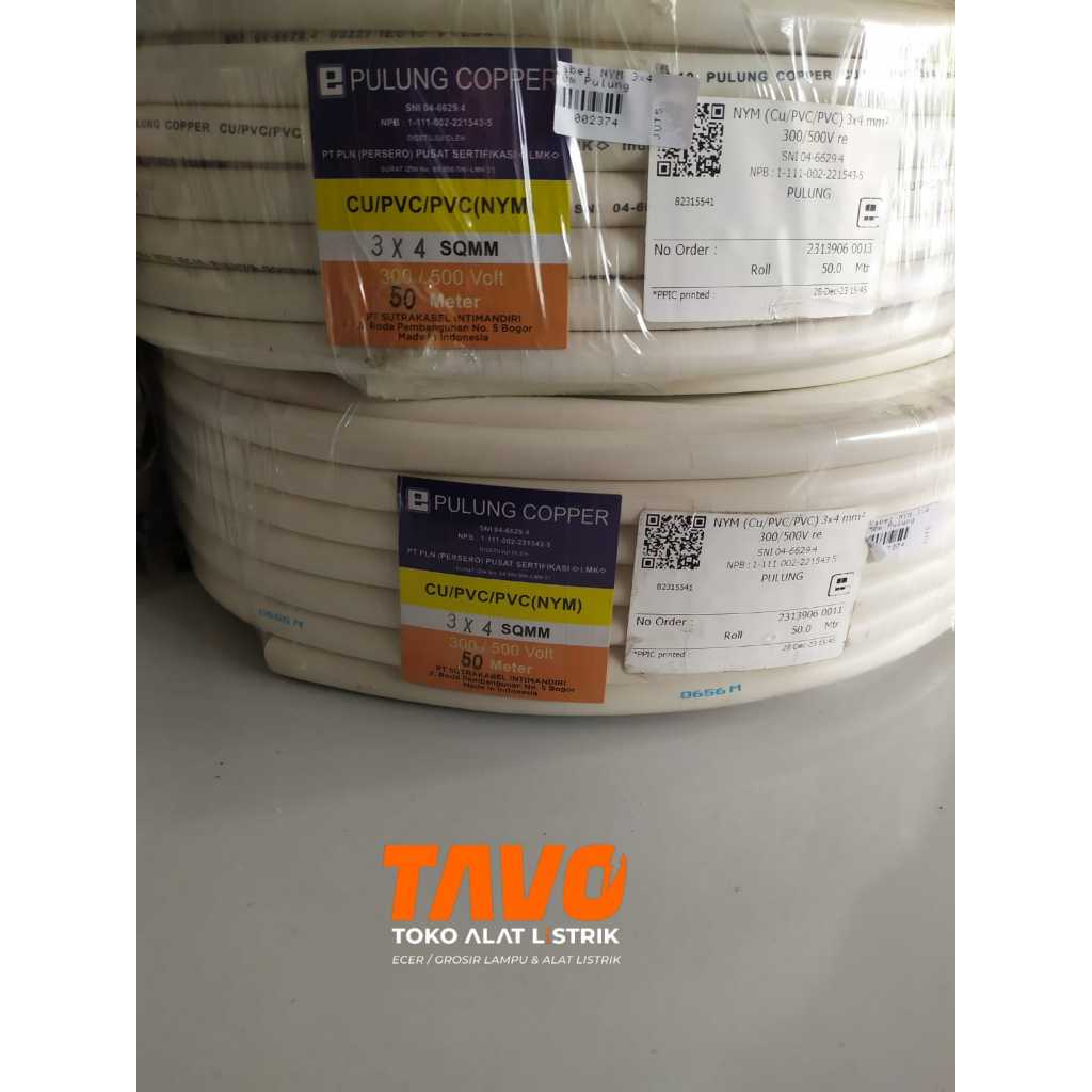 Kabel Listrik NYM 3x4mm PULUNG 50 Meter