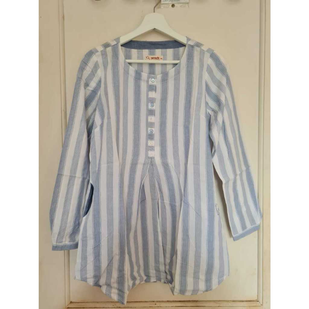 Tunik Kemeja wanita Motif Biru Putih merek Corniche