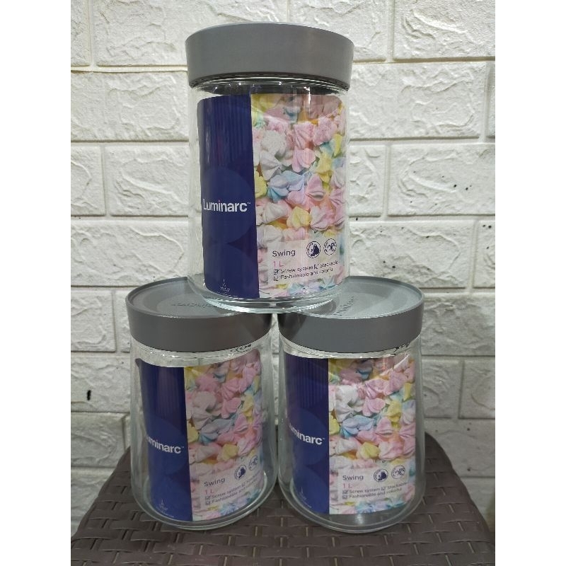 Toples Kaca 1Liter Luminarc / Toples Kue Luminarc / Toples Lebaran / Toples Kaca Kedap Udara / Jar K