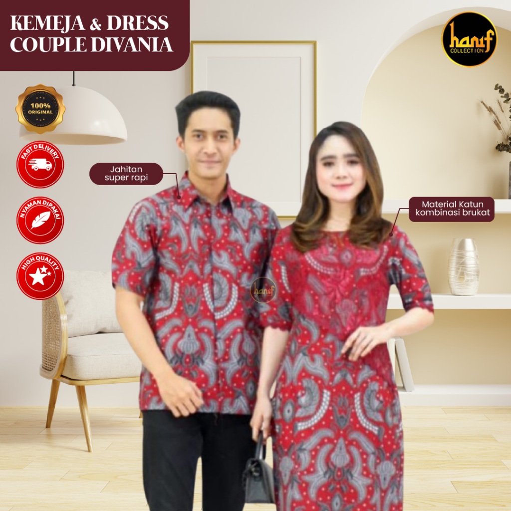 Pakaian Couple Pasangan Dress Kemeja Batik Divania Brokat Baju Kondangan Simple Kekinian By Hanif Co