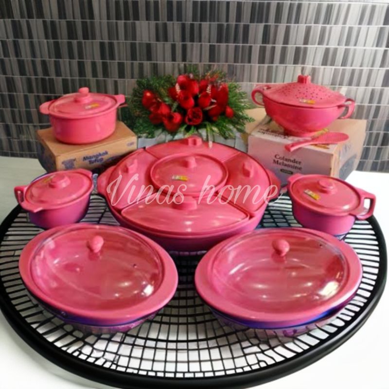 Dinner set PINK melamine Golden dragon prasmanan set melamin