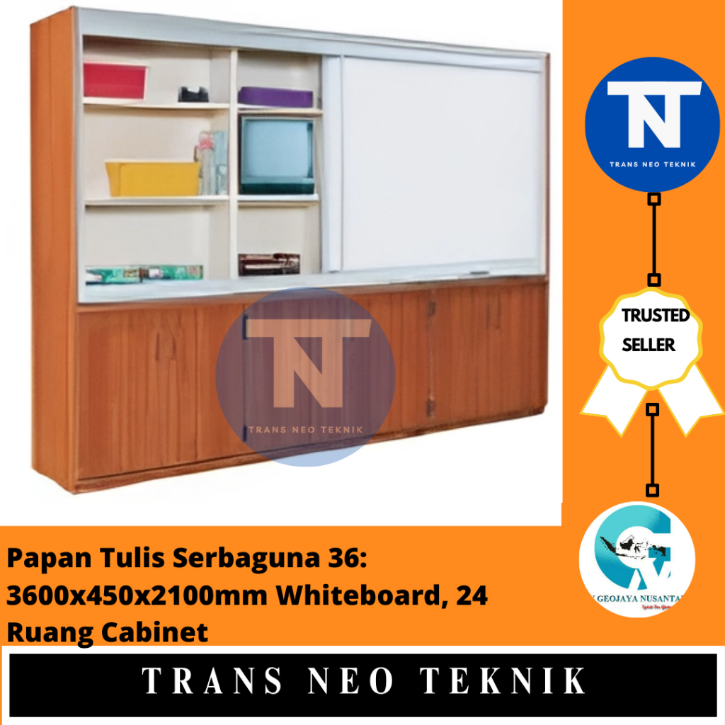 

Papan Tulis Serbaguna 36: 3600x450x2100mm Whiteboard, 24 Ruang Cabinet