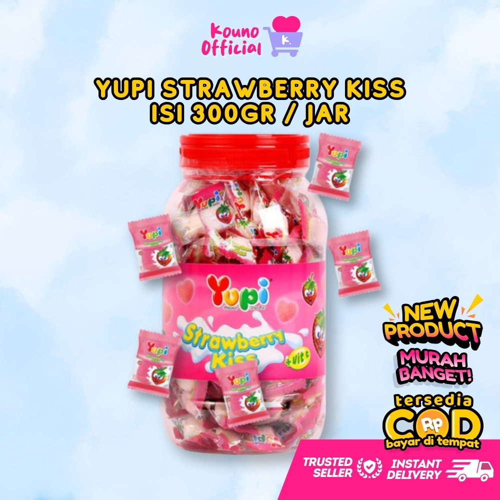 

Yupi Strawberry Kiss Isi 300 Gram Per Jar / Toples | Yupi Love Bentuk Hati Rasa Stroberi | Permen Kembang Gula Lunak Jeli Murah