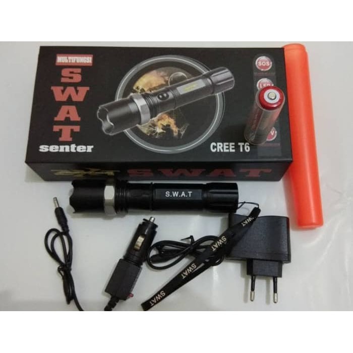Senter Lampu Flashlight SWAT Police 99000w 8460-1 Plus Sarung Senter - Baterai Saja