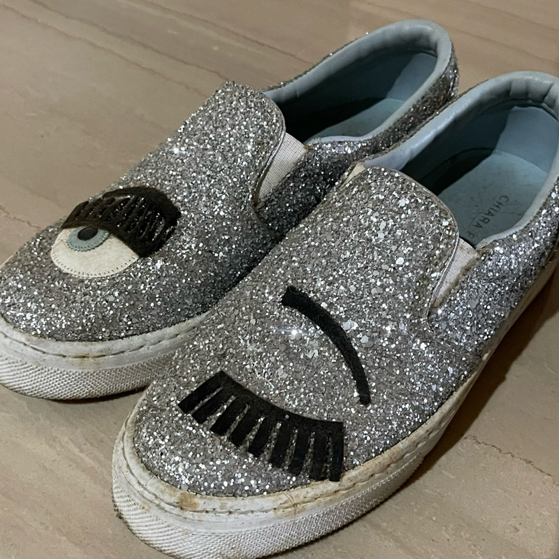 [READY SIAP KIRIM] Authentic Chiara Ferragni Glitter Grey Slip On Shoes Preloved