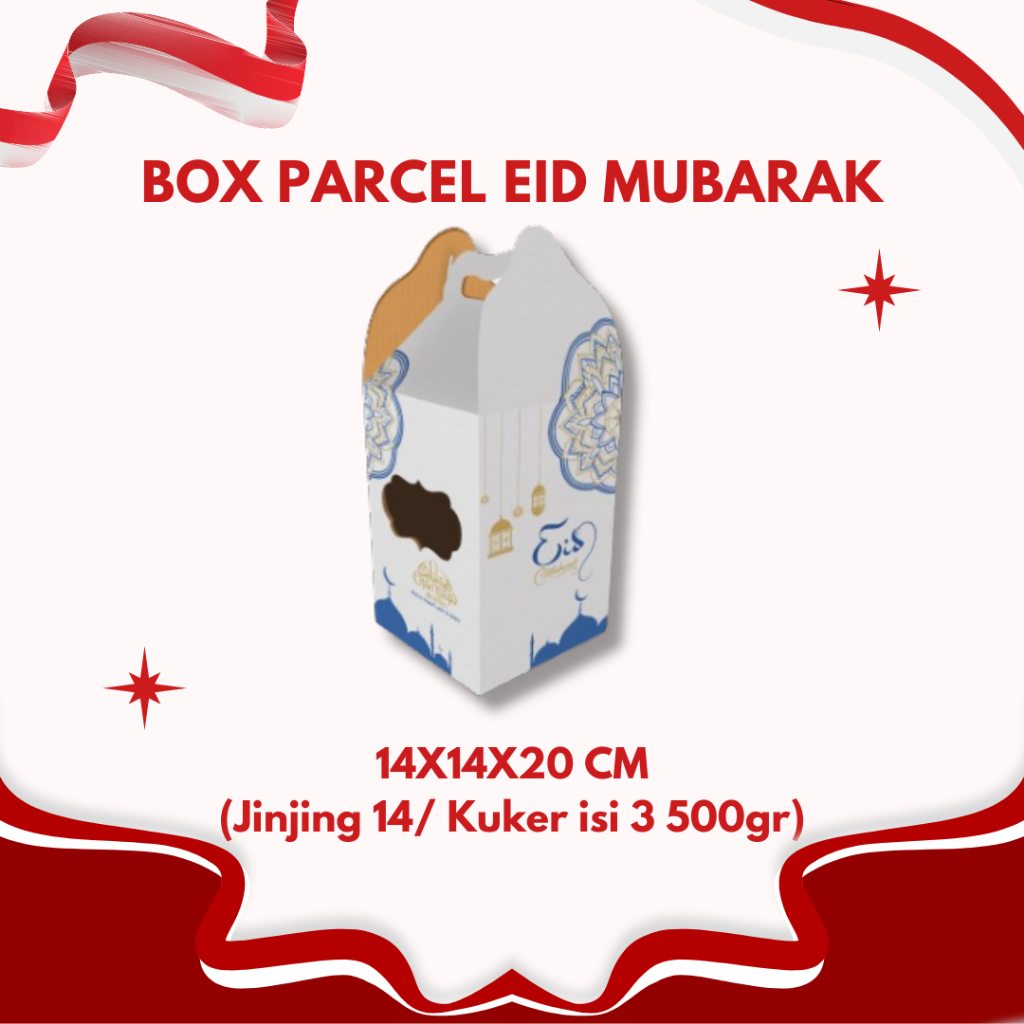 

BOX EDISI EID MUBARAK 14X14X20 CM/ KARTON/ PARCEL/ JINJING/ KUE KERING