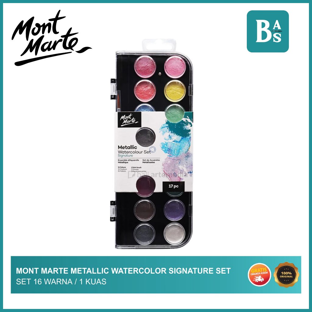 

MONT MARTE METALLIC WATERCOLOUR CAKE SET 16 Colour 1 Brush / Cat Air Set