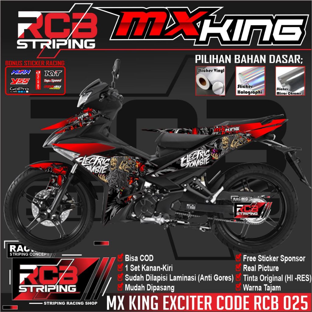 STRIPING MX KING EXCITER SEMI FULL - STIKER MOTOR MX KING EXCITER MOTIF  ELECTRIC ZOMBIE RCB 025